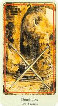 Two of Wands Tarot card in Haindl Tarot deck