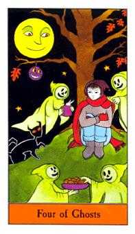 Four of Ghosts Tarot card in Halloween Tarot deck