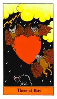 Three of Bats Tarot card in Halloween Tarot deck