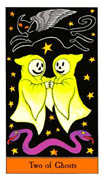 Two of Ghosts Tarot card in Halloween Tarot deck