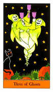 Three of Ghosts Tarot card in Halloween deck