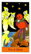 Five of Ghosts Tarot card in Halloween deck