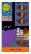 Four of Bats Tarot card in Halloween deck