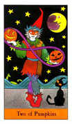 Two of Pumpkins Tarot card in Halloween deck