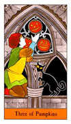 Three of Pumpkins Tarot card in Halloween deck