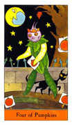 Four of Pumpkins Tarot card in Halloween deck