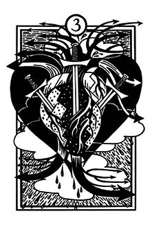 Three of Swords Tarot card in Heart & Hands Tarot deck