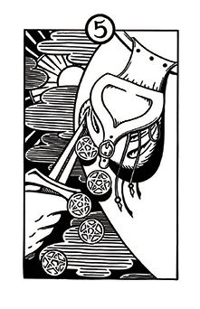 Five of Pentacles Tarot card in Heart & Hands Tarot deck