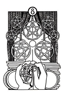 Eight of Pentacles Tarot card in Heart & Hands Tarot deck