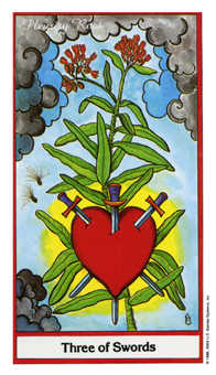 Three of Swords Tarot card in Herbal Tarot deck