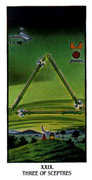 Three of Sceptres Tarot card in Ibis Tarot deck