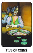 Five of Coins Tarot card in Karma Tarot deck