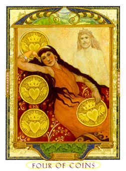 Four of Coins Tarot card in Lovers Path Tarot deck