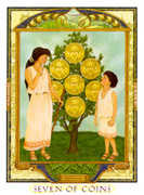 Seven of Coins Tarot card in Lovers Path Tarot deck