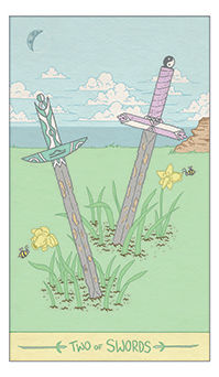 Two of Swords Tarot card in Luna Sol Tarot deck
