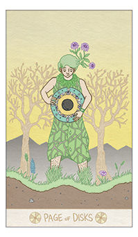 Page of Disks Tarot card in Luna Sol Tarot deck
