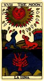 The Moon Tarot card in Marseilles Tarot deck