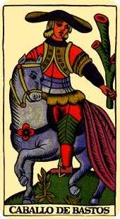 Knight of Wands Tarot card in Marseilles Tarot deck