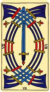 Seven of Swords Tarot card in Marseilles Tarot deck