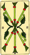 Three of Wands Tarot card in Marseilles Tarot deck