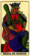 Queen of Wands Tarot card in Marseilles deck