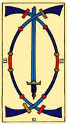 Three of Swords Tarot card in Marseilles Tarot deck
