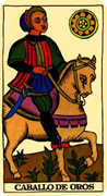 Knight of Coins Tarot card in Marseilles deck