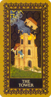 The Tower Tarot card in Medieval Cat Tarot deck