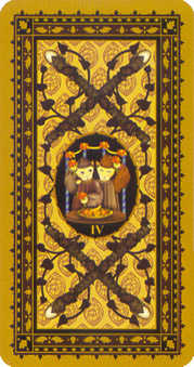 Four of Wands Tarot card in Medieval Cat Tarot deck