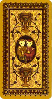 Two of Cups Tarot card in Medieval Cat Tarot deck