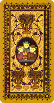 Three of Cups Tarot card in Medieval Cat Tarot deck