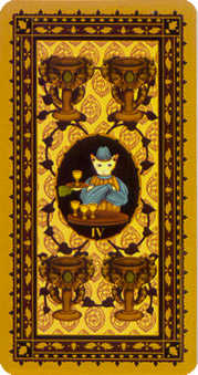 Four of Cups Tarot card in Medieval Cat Tarot deck