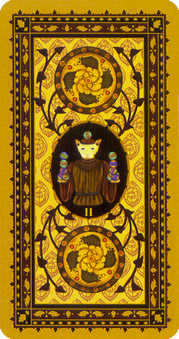 Two of Coins Tarot card in Medieval Cat Tarot deck