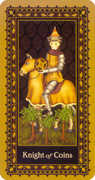 Knight of Coins Tarot card in Medieval Cat Tarot deck