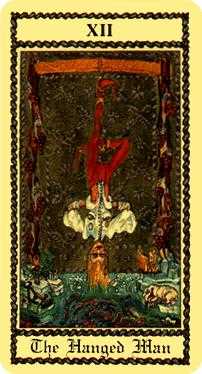 The Hanged Man Tarot card in Medieval Scapini Tarot deck