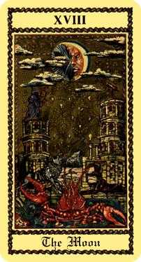 The Moon Tarot card in Medieval Scapini Tarot deck