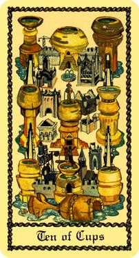 Ten of Cups Tarot card in Medieval Scapini Tarot deck