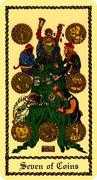 Seven of Coins Tarot card in Medieval Scapini Tarot deck