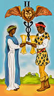 Two of Cups Tarot card in Melanated Classic Tarot deck