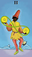Two of Coins Tarot card in Melanated Classic Tarot deck