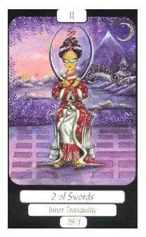 Two of Swords Tarot card in Merry Day Tarot deck