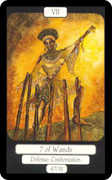Seven of Wands Tarot card in Merry Day deck