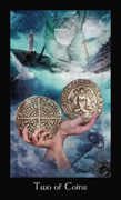 Two of Coins Tarot card in Modern Medieval deck