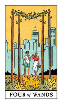 Four of Wands Tarot card in Modern Witch Tarot deck