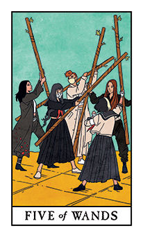 Five of Wands Tarot card in Modern Witch Tarot deck