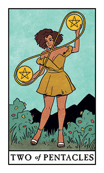 Two of Pentacles Tarot card in Modern Witch Tarot deck