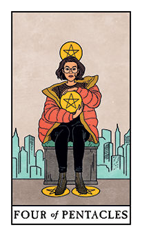 Four of Pentacles Tarot card in Modern Witch Tarot deck