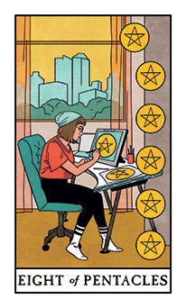 Eight of Pentacles Tarot card in Modern Witch Tarot deck
