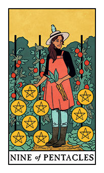 Nine of Pentacles Tarot card in Modern Witch Tarot deck