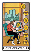 Eight of Pentacles Tarot card in Modern Witch Tarot deck